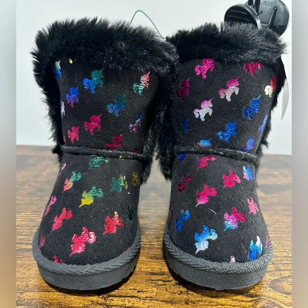 Olivia Miller Girl Toddler Black/Multi Unicorn Winter Boots NWT Size 7